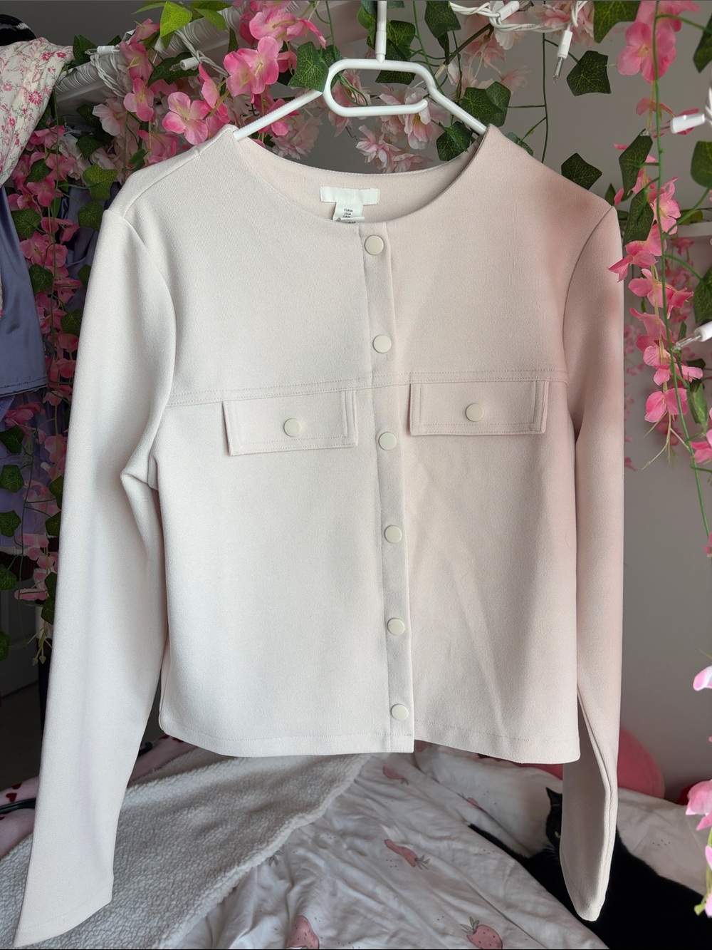 H&M Light Cream Button-Front Boxy Shirt Jacket